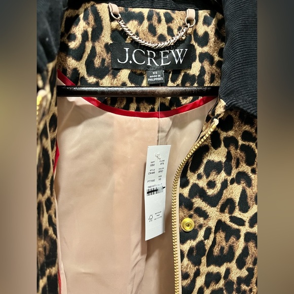 J. Crew Short Barn Jacket™ in leopard cotton canvas XS corduroy collar NEW light - Picture 10 of 14